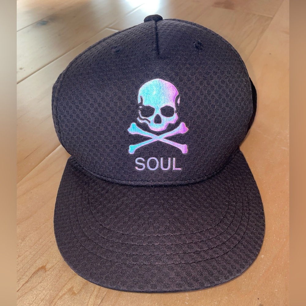SoulCycle Black Holographic Skull Trucker Hat